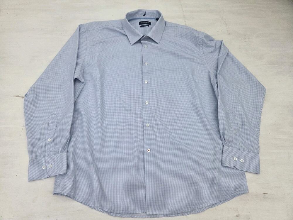 Nautica Shirt Mens XL Blue White Check Button Up Long Sleeve Regular Fit